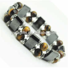 Magnetic Hematite Space Bracelet with alloy and 8MM Yellow Tiger eye Round Beads